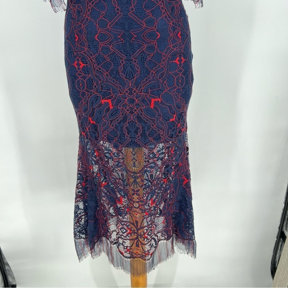 JONATHAN SIMKHAI Midnight & Red Lace‎ Overlay Illusion Midi Dress - Picture 5 of 16